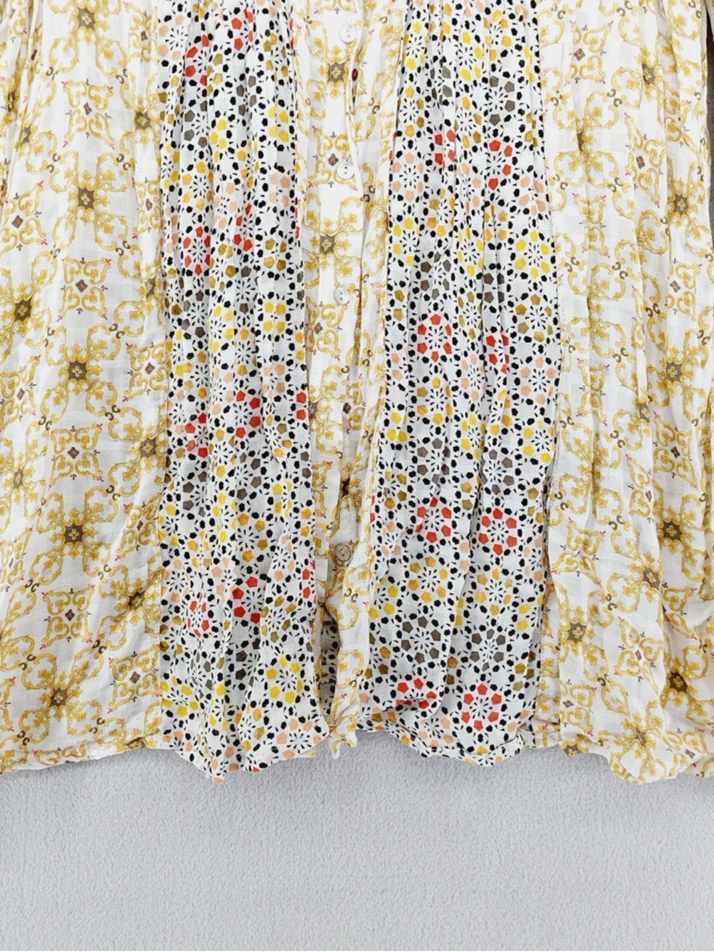 Jane and Delancey Blouse Women XL White Yellow Mixed Print Pintuck Shirt P4043 - Picture 3 of 10